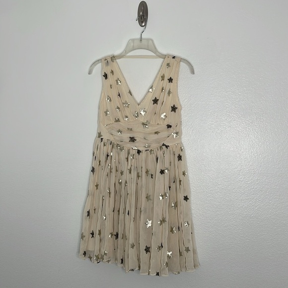Anthropologie Ranna Gill Sequin Star Beige Sleeveless Mini Party Dress Size 0P - Picture 4 of 9